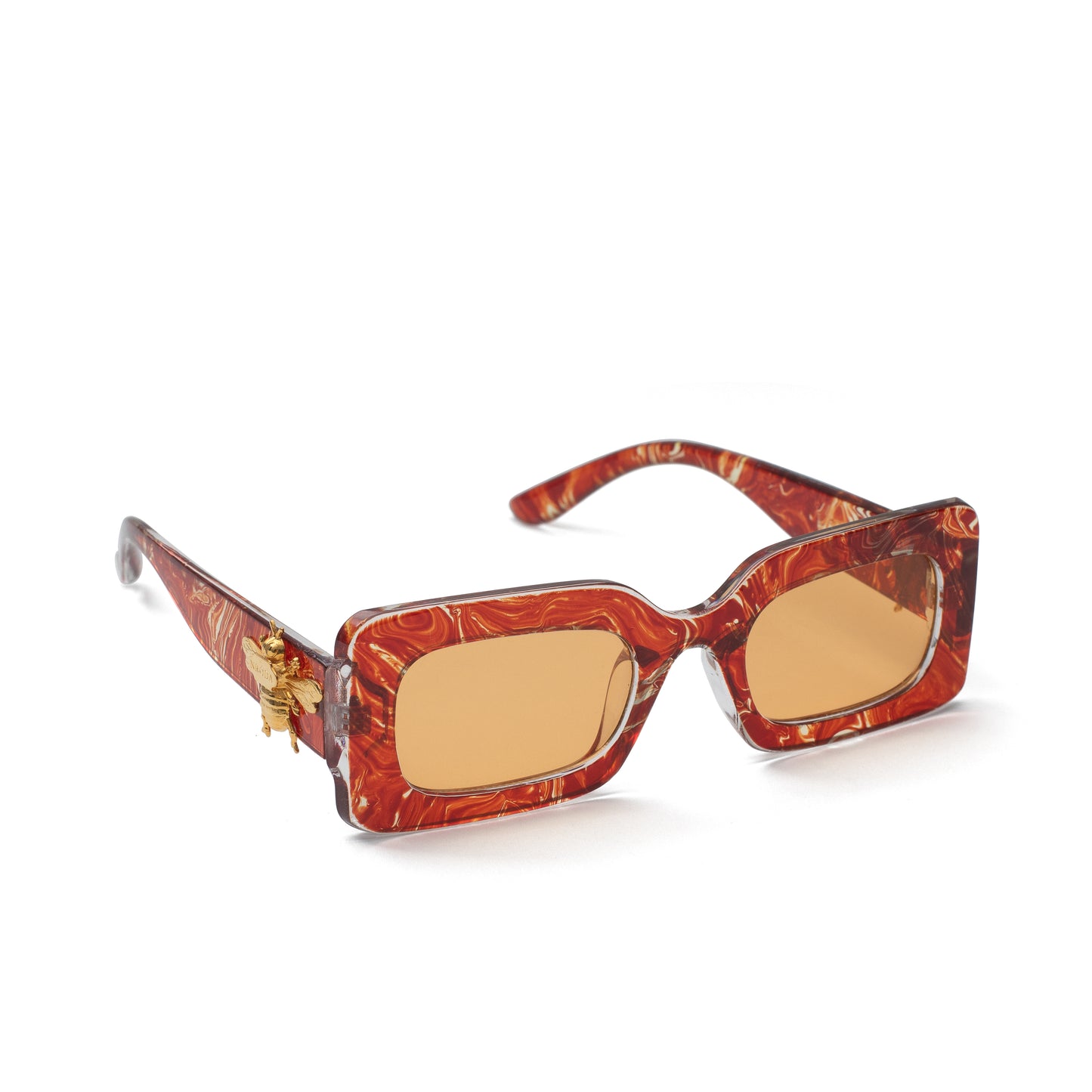 Abundance Vibes Tangerine with 24k bee on arms SUNNIES + OPTICS Sunglasses Collection- NRODA