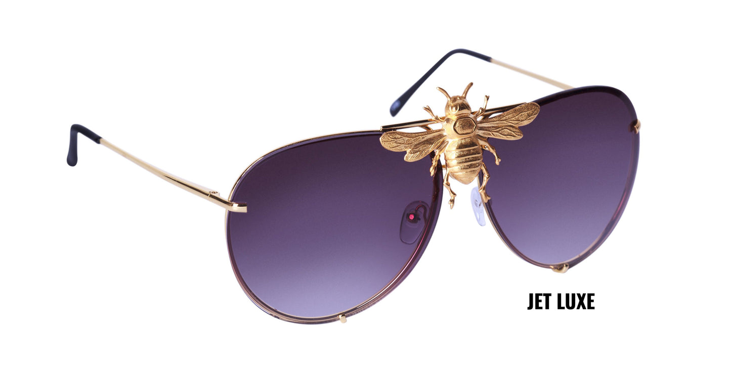 PREORDER: Snoop Dogg in the I’ll Be Rich Forever Bee Sunglasses in Jet Luxe Jet Luxe: Jet Lens/Gold frame SUNNIES + OPTICS Sunglasses Collection, Tnemnroda man- NRODA