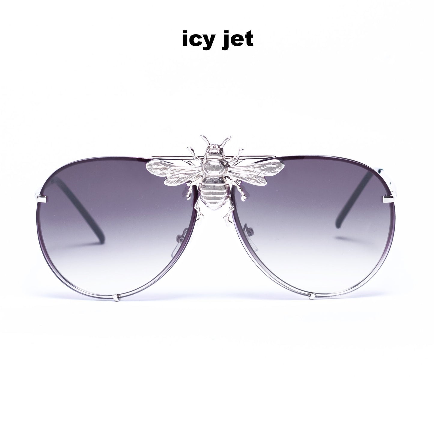 I’ll Be Rich Forever Bee Sunglasses: Black Out Edition Icy Jet - jet to gray lens, silver frame, rhodium bee SUNNIES + OPTICS Sunglasses Collection, Tnemnroda man- NRODA