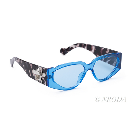 Nroda Gianni Love Bee - Gemstone edition Sapphire Blue with 24kgp bee Eyewear Sunglasses Collection, Tnemnroda man- NRODA