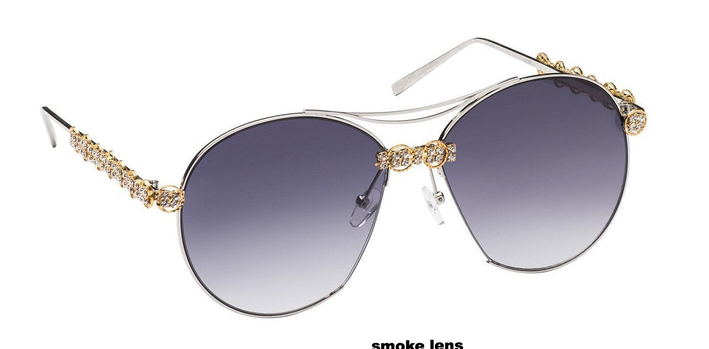 BETTER THAN THE REST: CRYSTAL CLEAR EDITION Smoke Lens/ Gold crystal SUNNIES + OPTICS Sunglasses Collection- NRODA